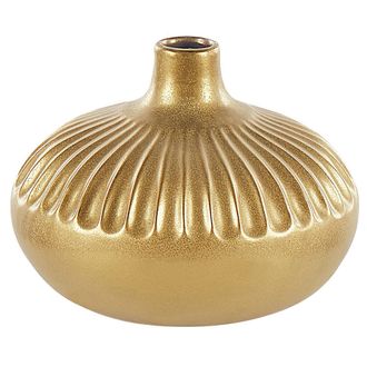 Beliani Florero Decorativo De Gres Dorado 20 Cm Accesorio Glamuroso Cercei
