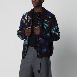 sacai Giacca marrone con motivo floreale in lana