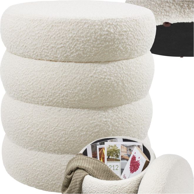 TecTake Hocker mit Stauraum, Scandi Sitzhocker Bouclé Teddy Stoff, Pouf, Polsterhocker rund für Schminktisch, Wohnzimmer Möbel, als Flur Möbel, Stauhocker Woh ab 64,79 €