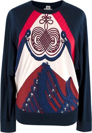 Herm&egrave;s Navy Patterned Cashmere & Silk Jumper Size XS