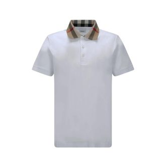 Burberry Polo Shirts, male, White, Size: S Classic Polo Shirt with Check Collar