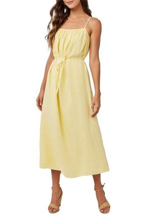 Bella Dahl Shirred Bodice Linen Dress in Dahlia Yellow at Nordstrom, Size Medium