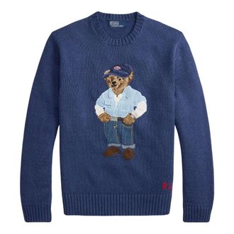 Ralph Lauren Round-neck Knitwear, male, Blue, Size: XL Polo Bear Sweater
