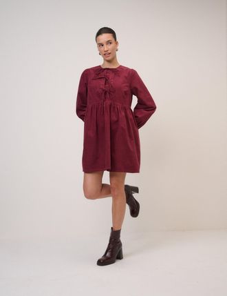 Nobody's Child Burgundy Cord Tie Front Eden Mini Dress