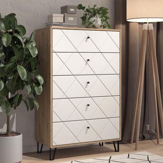 Vicco Aparador Nizza, Artesano/blanco, 80.2 X 127.4 Cm Con 5 Cajones, Vicco