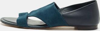 Tod's Tods Teal Blue/navy Blue Suede Open Toe Flat