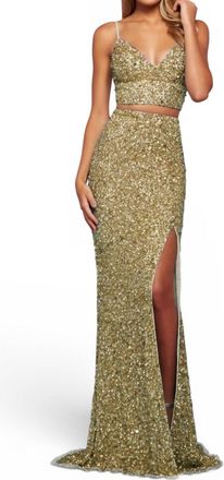 Sherri Hill Sequin Two Piece Gown In Gold