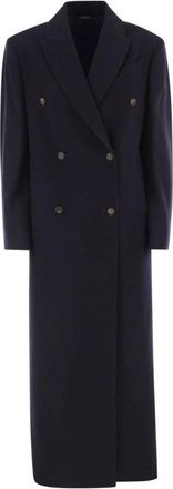 Brunello Cucinelli Lange Double-Breasted Jas van Wolmix - Dames - Mantel - Blauw - XS - Wol - Jassen