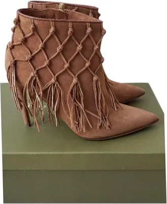 Rupert Sanderson Tassel Detail Tan Suede Ankle Boots Size 39.5