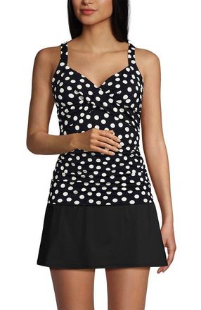 Lands End Plus Size DD-Cup V-Neck Underwire Tankini Swimsuit Top in Black/egret White Tossed Dots at Nordstrom, Size 14