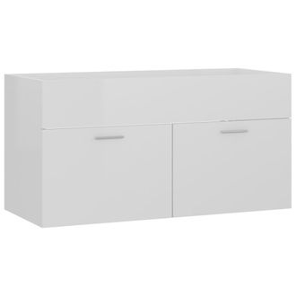 vidaXL Armario Para Lavabo Contrachapada Blanco Brillo 90x38,5x46 Cm Vidaxl