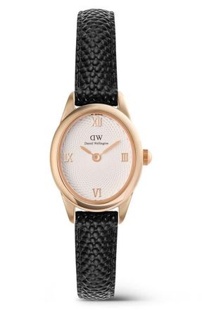 Daniel Wellington Ophelia Mini Leather Strap Watch, 22mm x 25.5mm in Rose Gold-Tone/Black at Nordstrom
