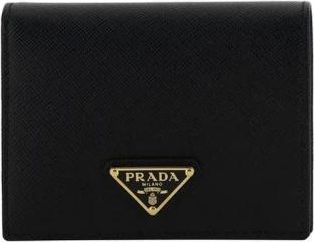 Prada Portemonnee met Driehoekig Logo en Meerdere Compartimenten - Dames - Portefeuilles - Zwart - ONE Size - Leer - Accessoires