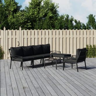 vidaXL Juego De Muebles De Jard&iacute;n 7 Piezas Acero Con Cojines Gris Vidaxl