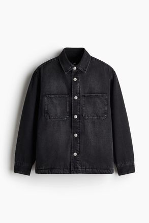 H&M Denim-Overshirt mit Teddyfutter in Regular Fit - Schwarz