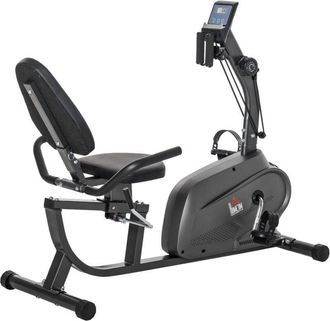 HOMCOM Homcom Bicicleta Est&aacute;tica Con Respaldo, 8 Niveles De Resistencia, Con Volante Asiento Ajustable, Pantalla Lcd Y Soporte Para Ejercicio De Recuperaci&oacute;n
