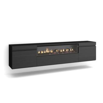 Skraut Home Mueble tv efecto madera negro 200x35x45cm chimenea efecto fuego
