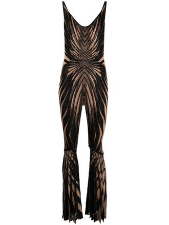Roberto Cavalli abstract-pattern flared jumpsuit - women - Viscose/Metallic Fibre/Polyester/Polyamide - 46 - Black
