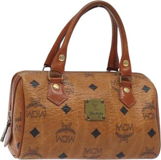 MCM Visetos Handbag Canvas And Leather Brown Canvas Bag (Pre-Owned)