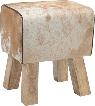 vidaXL Banco 40 X 30 X 45 Cm Cuero Real Marr&oacute;n Y Blanco Vidaxl