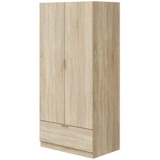 Dmora Guardaroba 2 Ante Budoia, Armadio Camera da Letto Appendiabiti, un Ripiano, 51x170h cm Marrone Rovere
