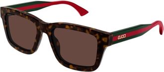 Gucci Wayfarer Stijl Zonnebril met Web Detail - unisex - Zonnebrillen - Bruin - ONE Size - Accessoires