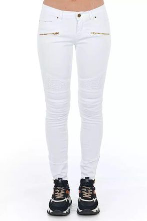 Frankie Morello Womens Skinny Jeans With Zipper Detail - White Cotton - Size EU 40 (Womens)