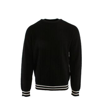 Balmain Merino Wool Jumper with Stripe Detail and Jacquard Pattern - male - Balmain - Round-neck Knitwear - Black - L - Knitwear