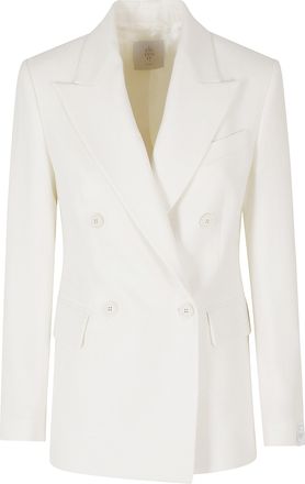 Eleventy White Double-Breasted Peak Lapel Wool-Blend Blazer