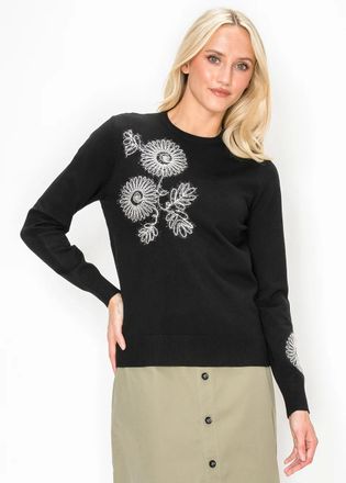 YAL New York Crewneck Sweater with White Embroidered Flowers