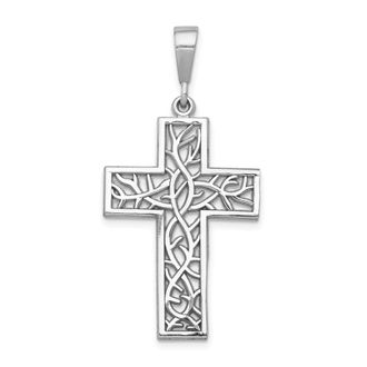 Diamond2Deal 14k White Gold Thorn Cross Pendant
