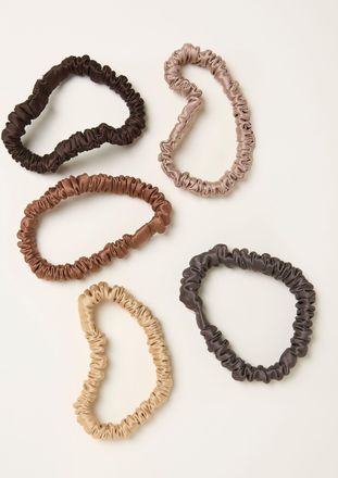 Fat Face FatFace Brown 5 Pack Plain Satin Scrunchies