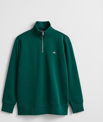GANT Mens 373 Half Zip Sweatshirt Regular Fit in Dark Green Cotton - Size X-Large