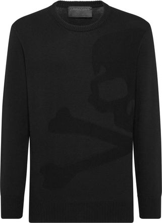 Philipp Plein Pullover Round Neck Skull&Bones - Heren - Ronde hals truien - Zwart - 3XL - Katoen - Truien & Vesten
