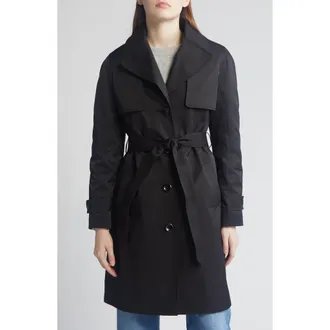 Via Spiga Water Repellent Cotton Blend Trench Coat in Black at Nordstrom, Size X-Large