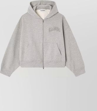 Ganni cotton zip-up hoodie featuring pockets