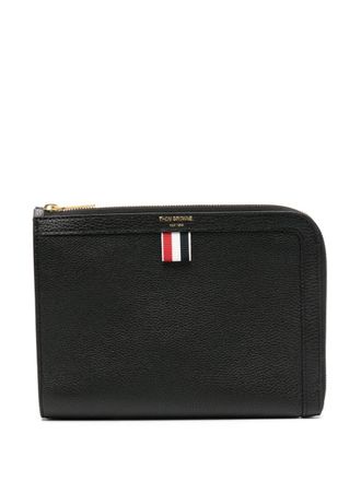 Thom Browne mini pebbled leather Gusset Folio - unisex - Acrylic/Calf Leather/Recycled Polyester/Polyester - One Size - Black