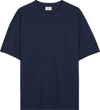 Saint Laurent Logo-embroidered Piqu&eacute; Cotton-blend T-shirt - Blue - XL