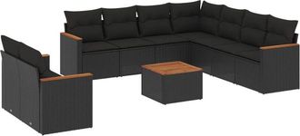 vidaXL Vidaxl - Set De Sof&aacute;s De Jard&iacute;n 10 Pzas Cojines Rat&aacute;n Sint&eacute;tico Negro