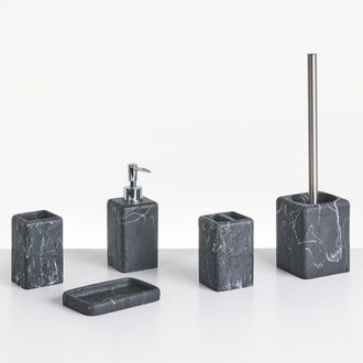 Beliani Beliani - Conjunto De 5 Accesorios De Ba&ntilde;o Jabonera Dispensador De Jab&oacute;n Escobilla De Inodoro Vaso Soporte Cepillos M&aacute;rmol Negro Vilcanota