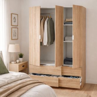 Dmora Dmora - Armario Weymouth, Mueble De Dormitorio Con 3 Puertas Y 2 Cajones, Perchero, 135x52h200 Cm, Roble, Con Embalaje Reforzado