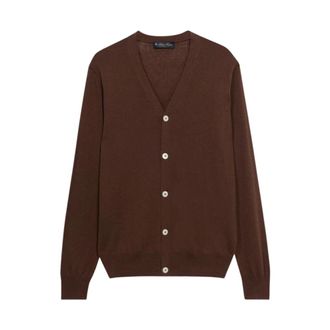 Brooks Brothers V-Neck Cotton-Linen Cardigan - male - Brooks Brothers - Cardigans - Brown - 2XL - Knitwear