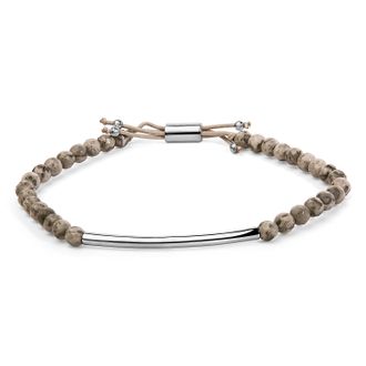 House of Brilliance Sterling Silver Jasper Bead Station Bracelet Bolo Clasp
