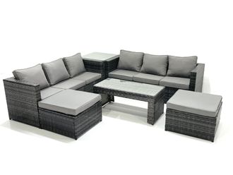 Fimous Garden Outdoor Rattan Furniture Set with Sofa Coffee table 2 Bigl Footstools Side Table Dark Grey Mixed