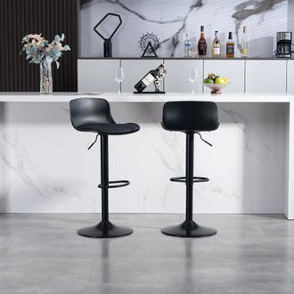 STILVORA Taburetes De Bar Giratorios Modernos Y Ajustables, Juego De 2, Respaldo De Pl&aacute;stico Y Asiento De Piel Sint&eacute;tica, Ajuste De Altura Mediante Resorte De 