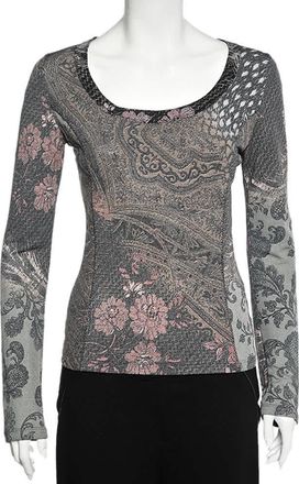 Roberto Cavalli Multicolor Paisley Print Knit Scoop Neck Top