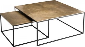 Macabane 2 mesas apilables cuadradas de aluminio dorado y metal negro de 89 cm