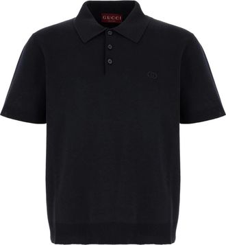 Gucci Tops, Heren, Blauw, S, Katoen, Zijden Katoenen Poloshirt met Borduursel