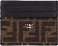 Fendi Card Case Jacquard FF - Heren - Portefeuilles - Bruin - ONE Size - Leer - Accessoires