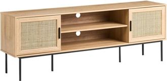 Beliani Mueble De Tv Con 2 Puertas Frente De Rat&aacute;n Natural 120 X 63 Cm Patas De Metal Mimbre Estilo Boho Marr&oacute;n Claro Pasco